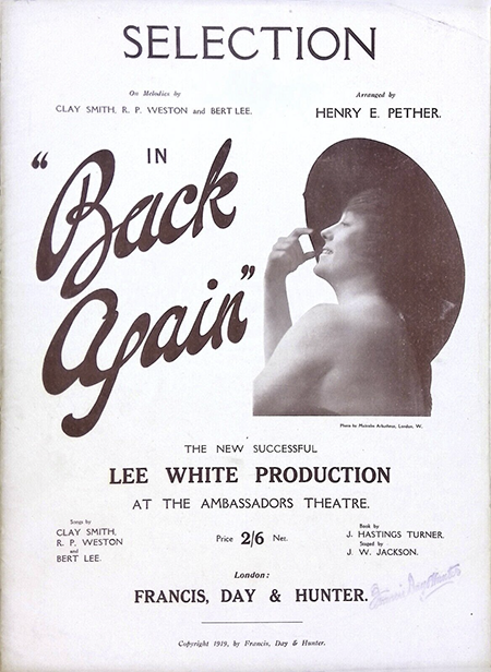 "Back Again" sheet music depicting Lee White